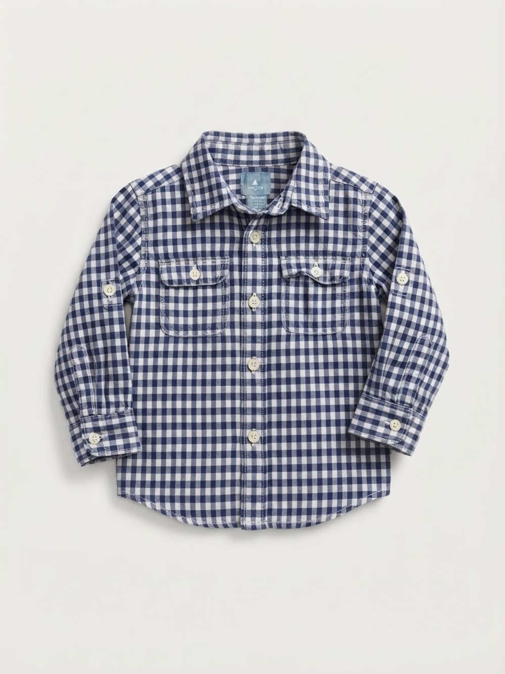 GAP Blue and White Gingham Button-Down Shirt - Kids